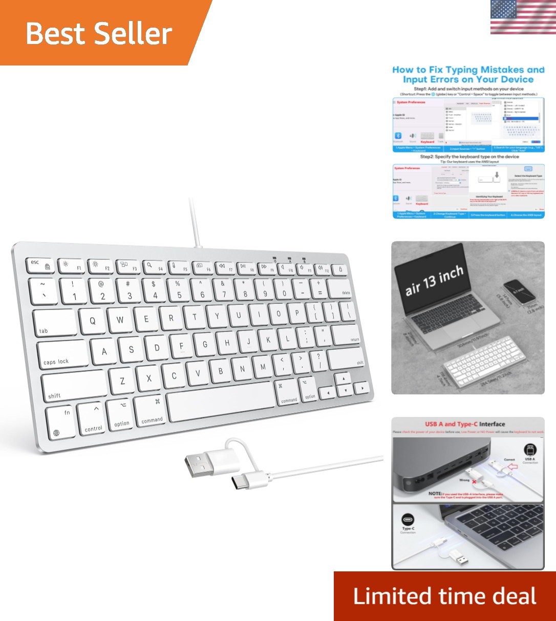 Compact Wired Keyboard for Mac with Ergonomic Design – 78 Keys, Easy Connection