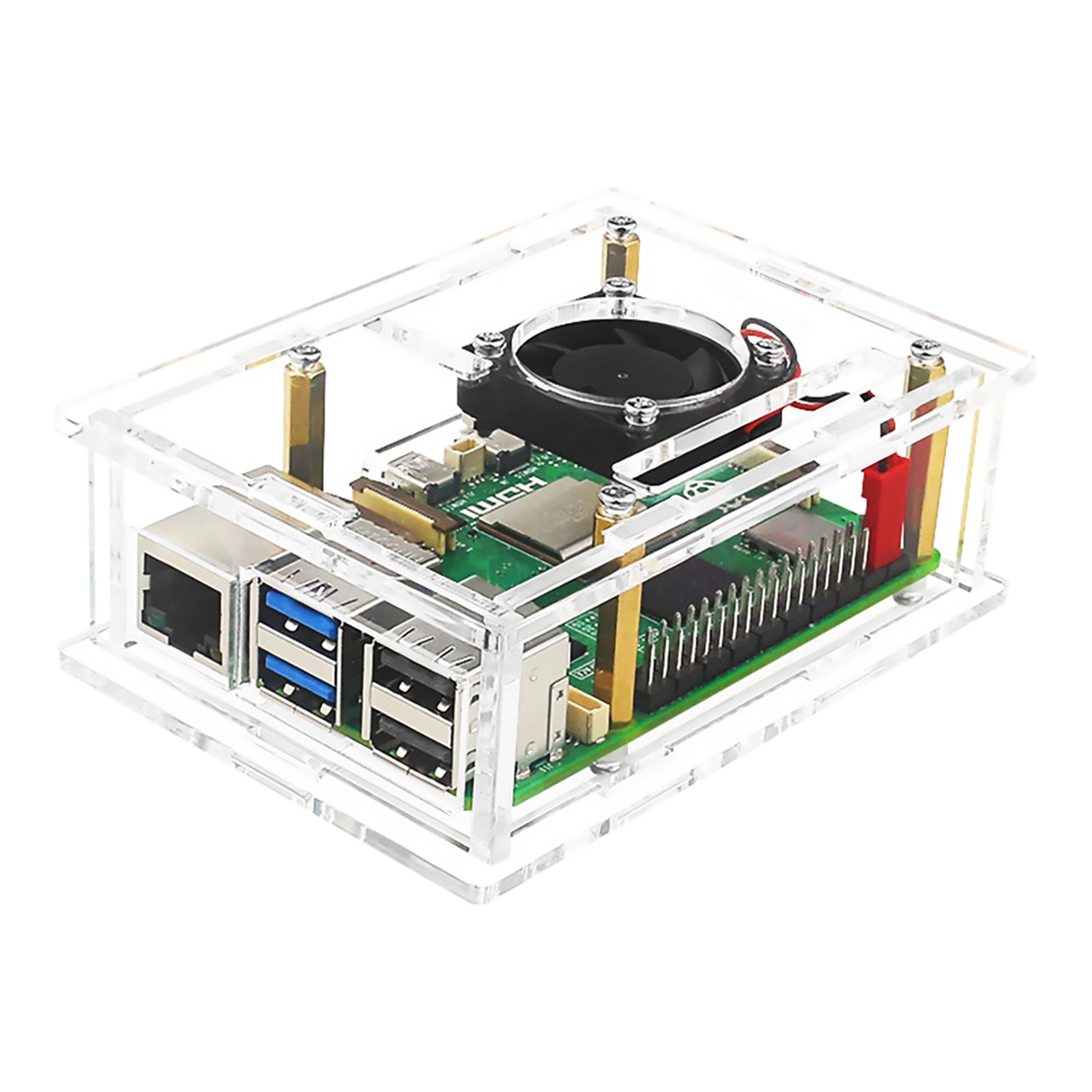 Acrylic Case For Raspberry Pi 5 Transparent Box With Cooling Fan Heatsink