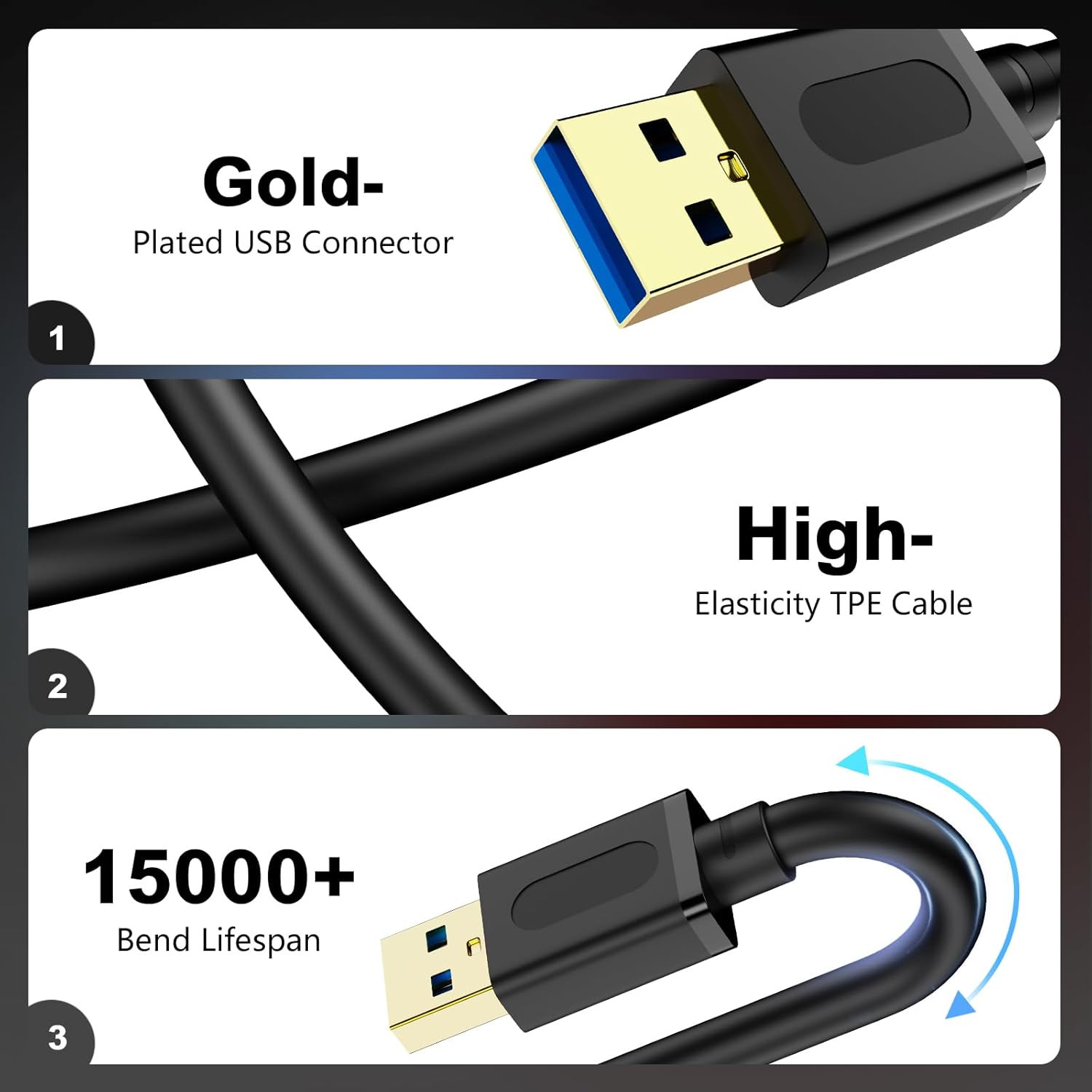 USB 3.0 Male to Male Cable 6Ft,Usb to USB Cable with Gold-Plated Connector for H
