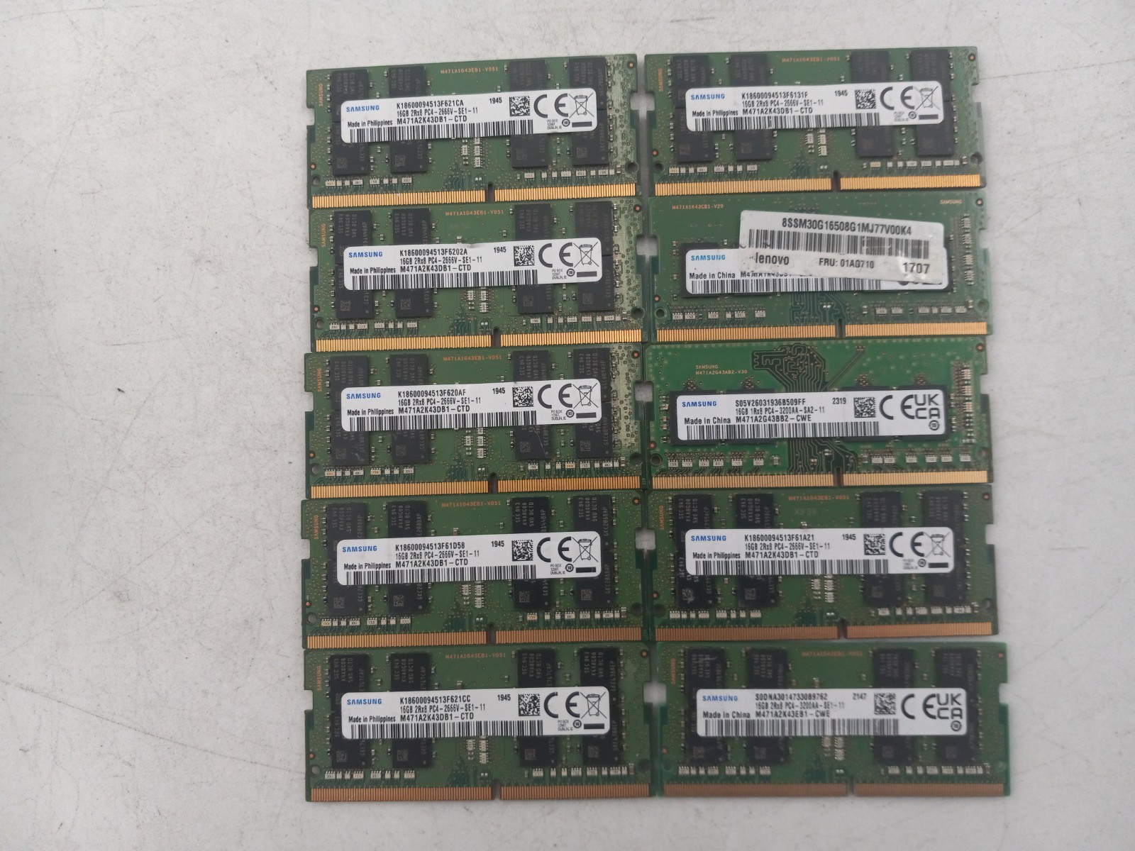 LOT OF 10 SAMSUNG 16GB (10X16GB) PC4 LAPTOP RAM (MM631)