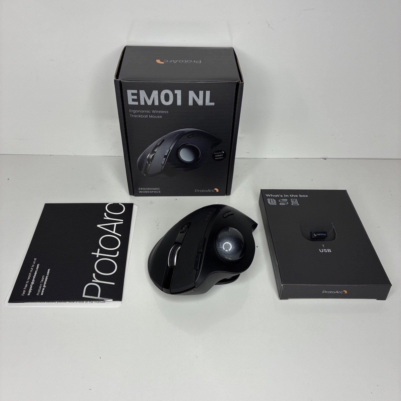 ProtoArc EM01 NL Ergonomic Wireless Trackball Mouse USB Gray Black