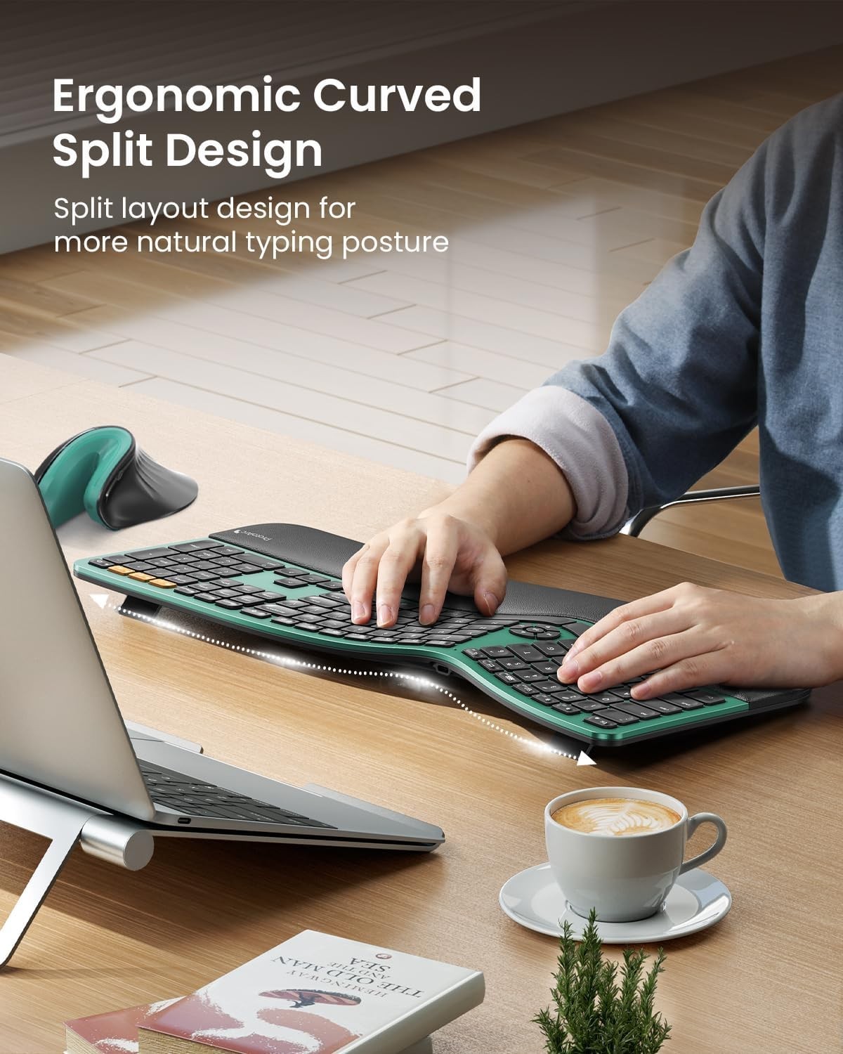 ProtoArc EK01 Plus Ergonomic Split Bluetooth Keyboard USB Wireless Backlit Green
