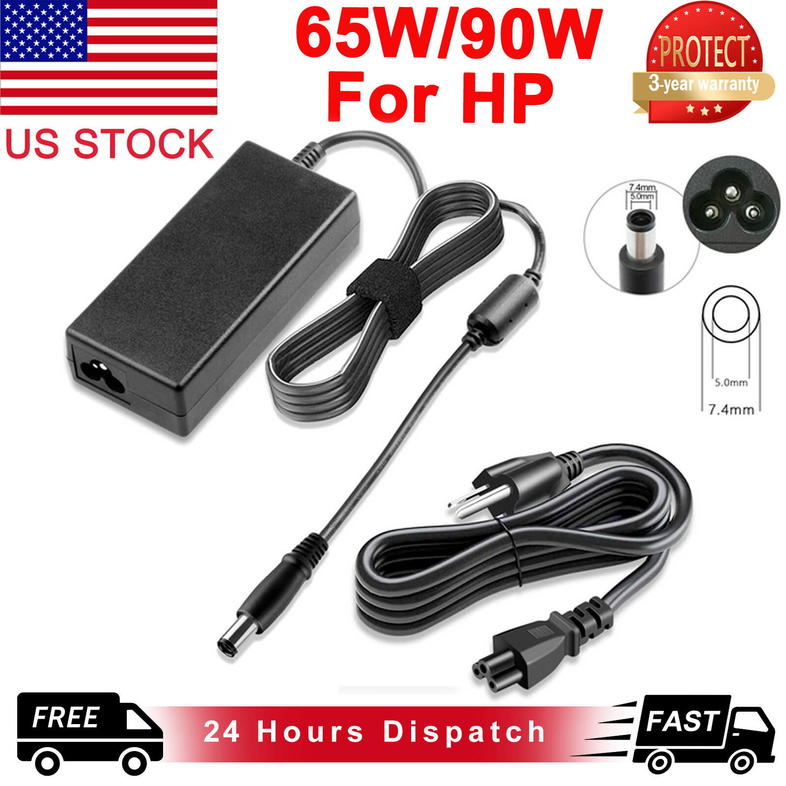 For HP 65W 90W 135W Charger ProDesk 400 600 G1 G2 G3 AC Adapter Power Supply US
