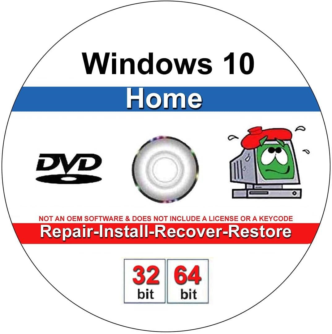 9Th and Vine Compatible Windows 10 Home 32/64 Bit DVD. Install to Factory Fresh
