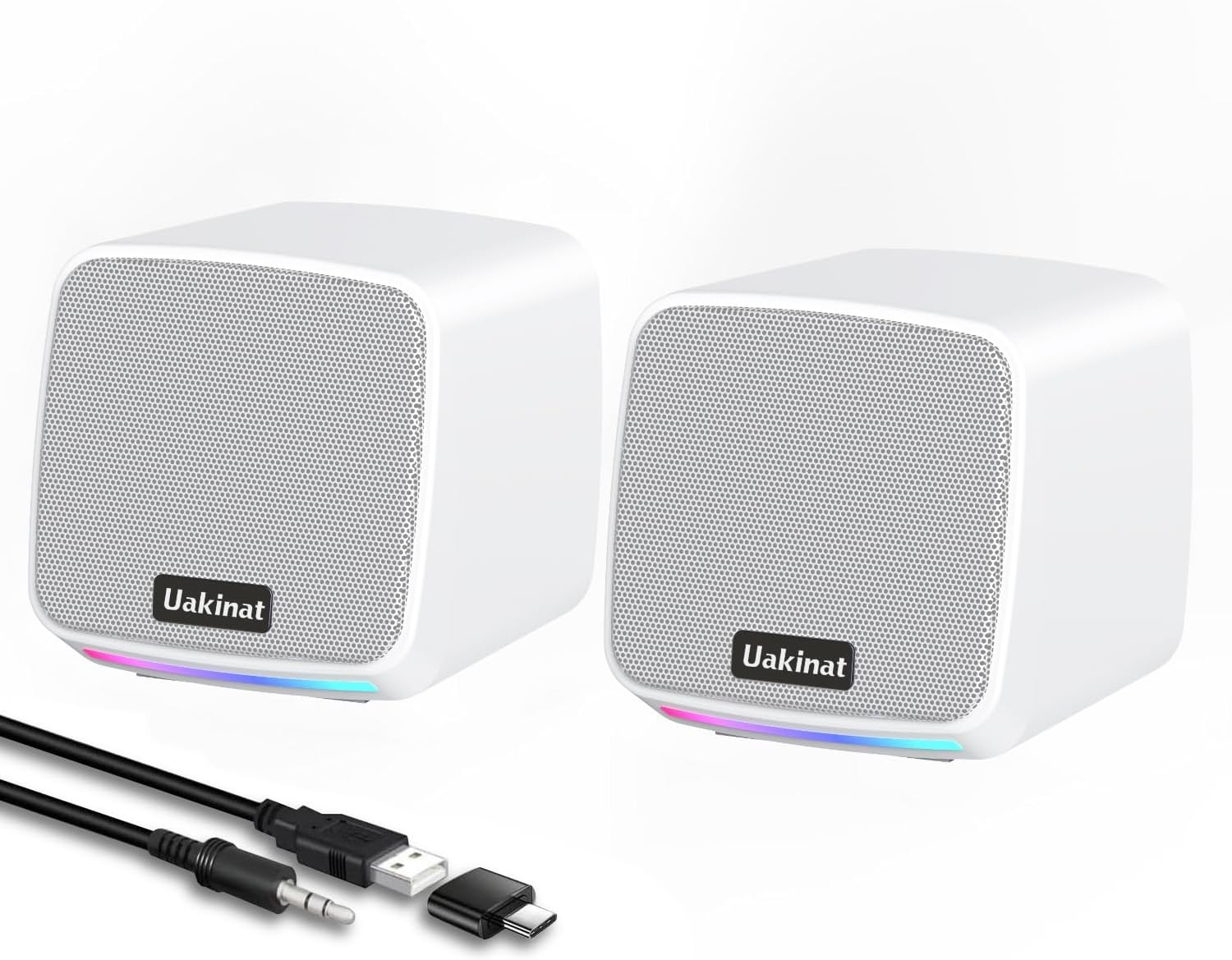 White USB Computer Speakers Desktop PC Laptop Tablet Phone 3.5mm Aux
