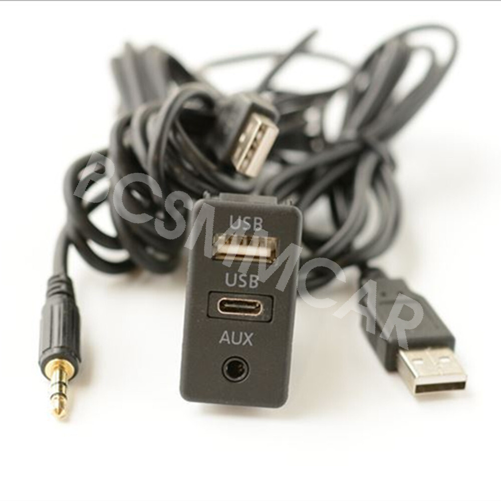 150cm Car Dash USB Port Panel Extension Cable Adapter Flush Mount AUX USB Type C