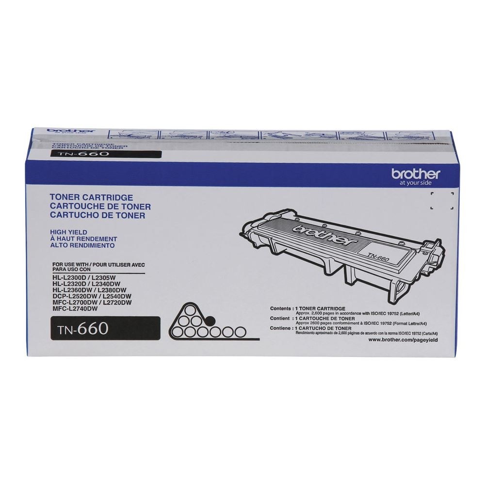 Brother TN660 High Yield Black Toner Cartridge Page Yield Up to 2,600 Pages