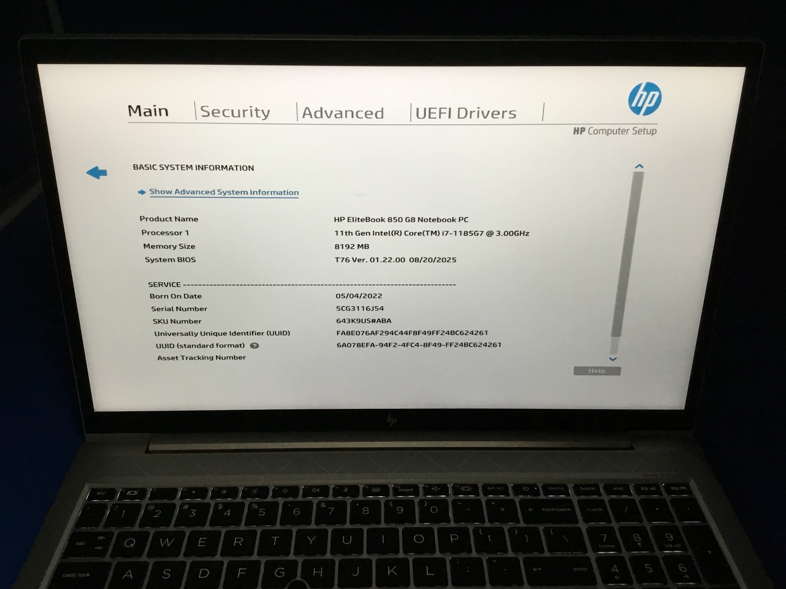 HP Elitebook 850 G8 LAPTOP 15.6″ I7-1185G7@3.00 8GB 256SSD BT BKLIT WEBCAM FHD