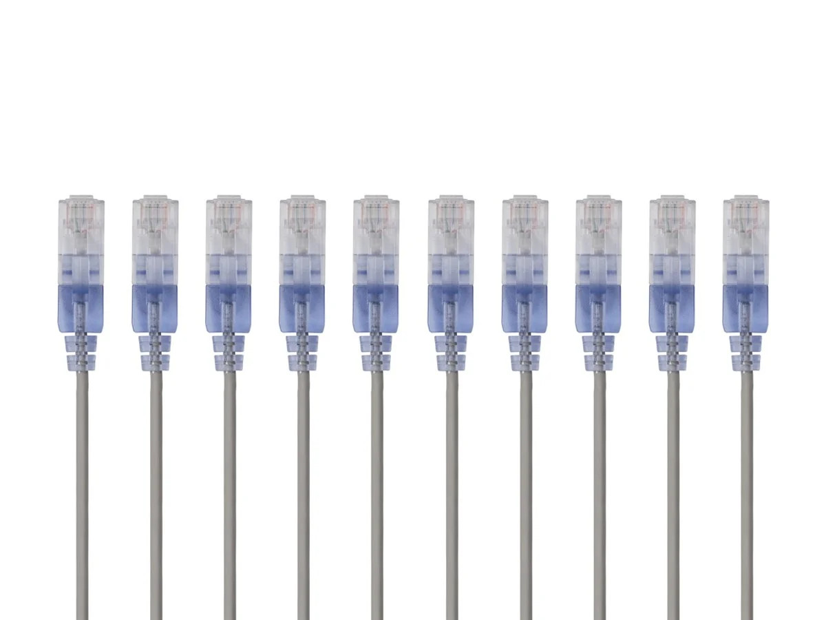 SlimRun Cat6A Ethernet Patch Cable RJ45 Stranded UTP Wire 30AWG 6in Gray 10-Pack