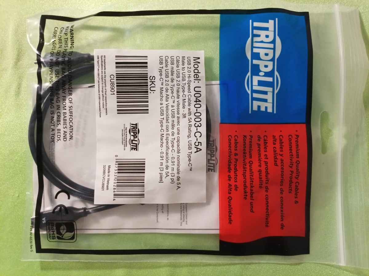 Tripp Lite USB-C to USB-C Cable 3ft USB 2.0 Hi-Speed 5A 100W M/M Black