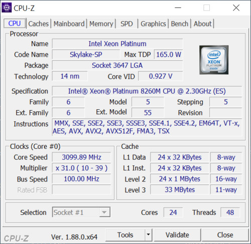 Intel Xeon Platinum 8260m QS srf9j 33m cache 2.3 GHz processor CPU