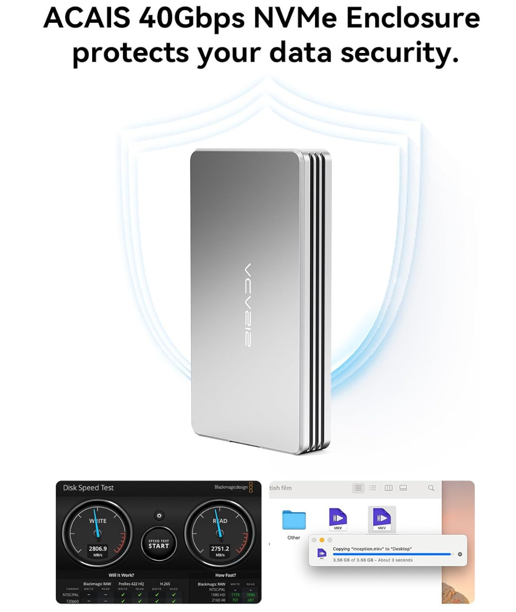 ACASIS 40Gbps M.2 NVMe SSD Enclosure with Aluminum Housing No Noise M.2