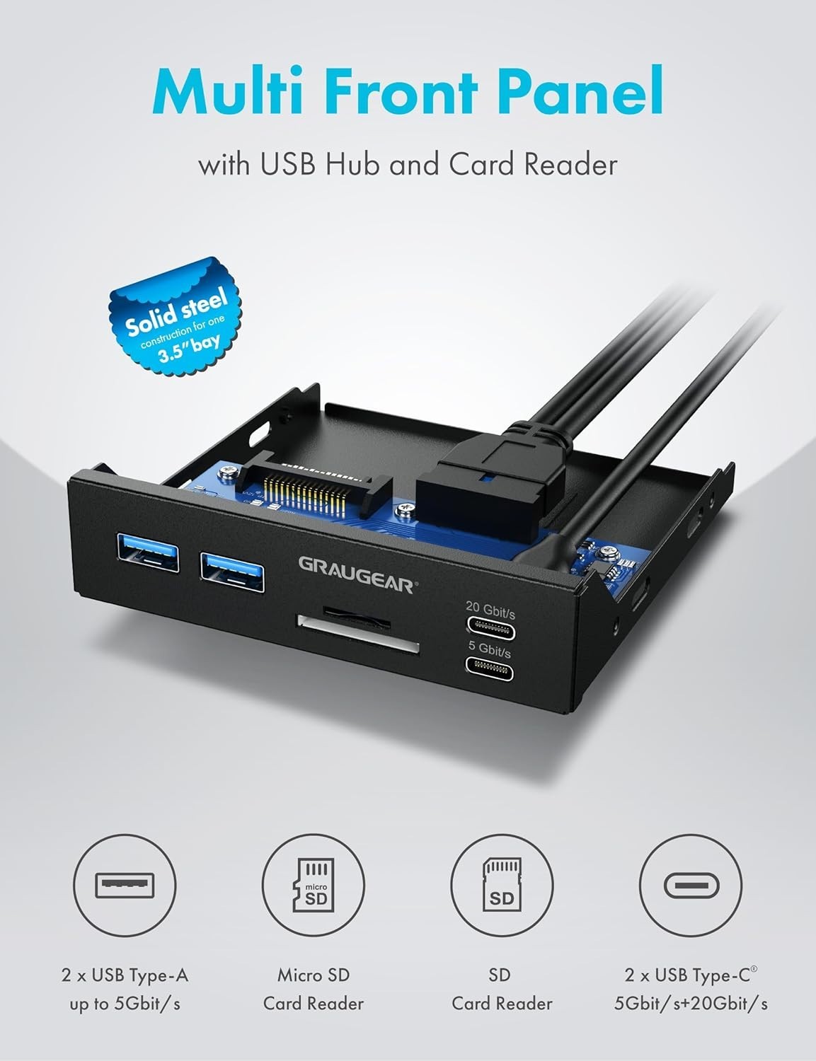Multi-Functional 3.5 Inch USB C Front Panel Hub for Enhanced PC Connectivity/-
