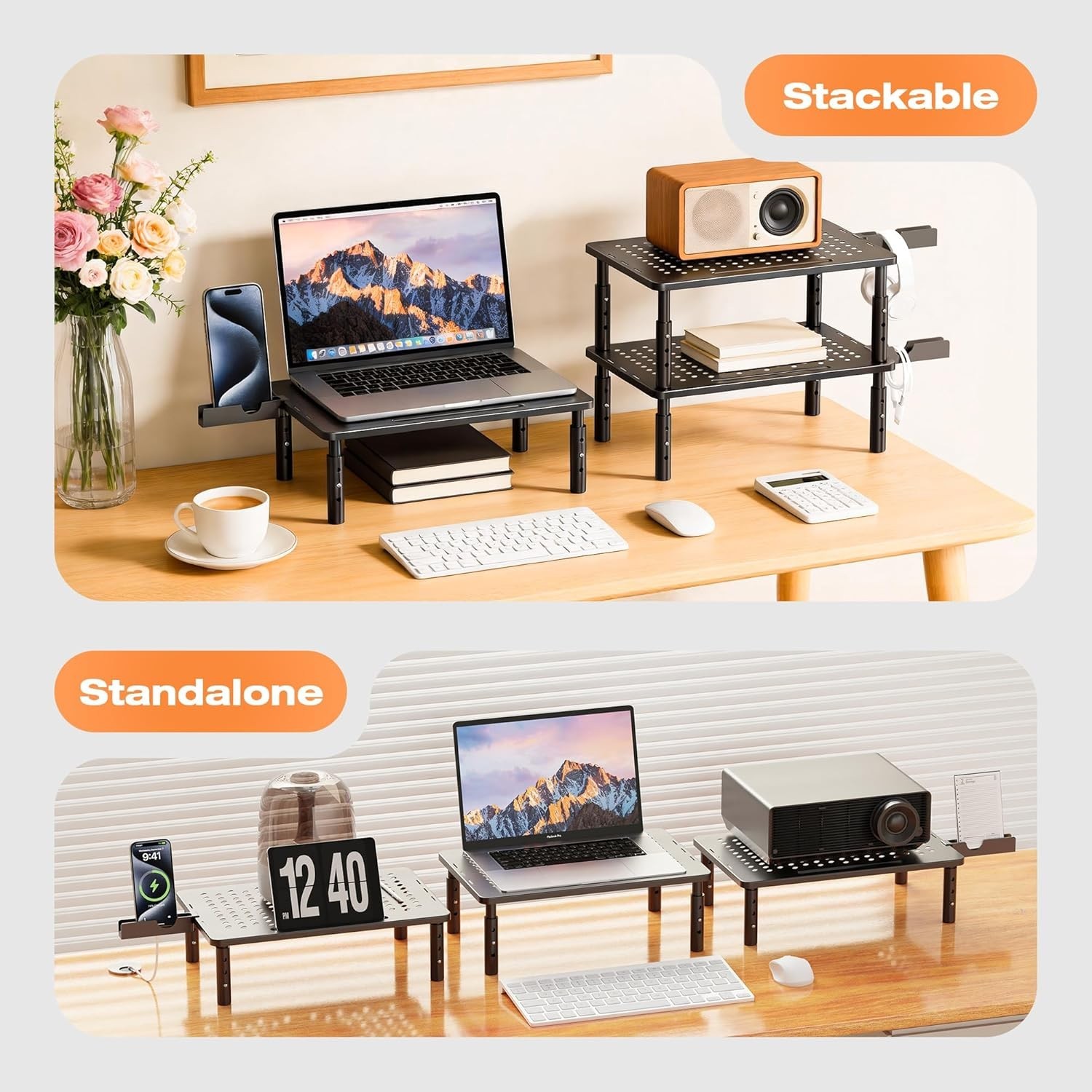 Computer Monitor Stand Riser for Desk 3 Height Adjustable Pc Laptop Tv Desktop