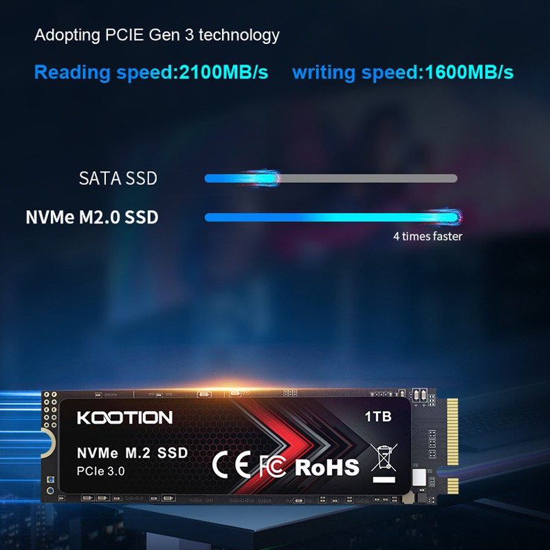 Kootion 1TB Internal Solid State Drive PCle 3.0 NVMe M.2 Drive Data to 2000MB/S