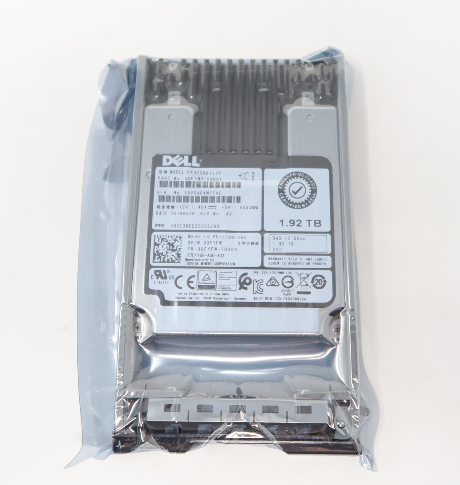 0FYFW PX05SRB192Y SDFAM81DAB01 DELL 1.92TB SAS 2.5″ 12Gb/s RI SSD