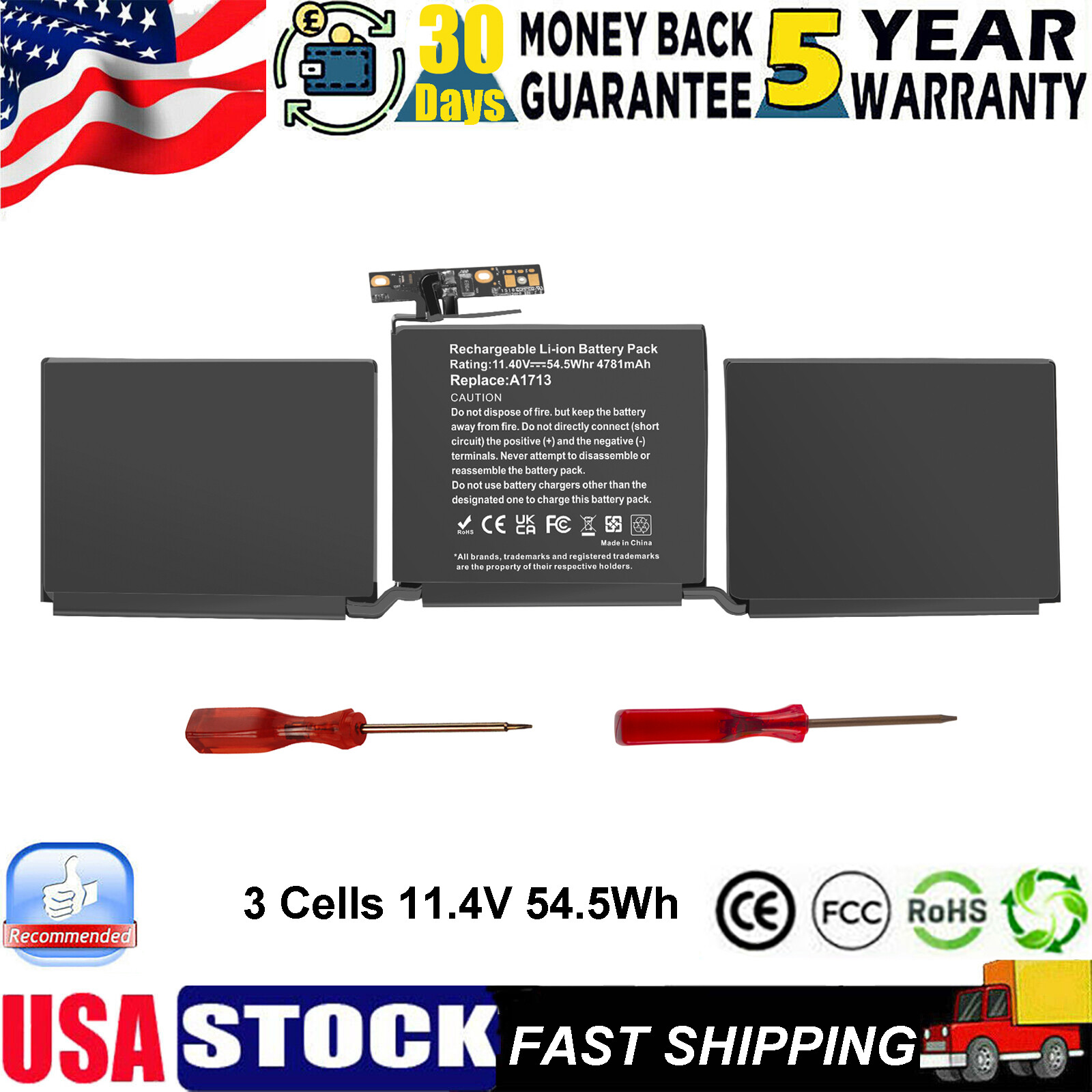 A1713 A1708 Battery For MacBook Pro 13″ Late 2016 Mid 2017 EMC 2978 EMC 3164 US