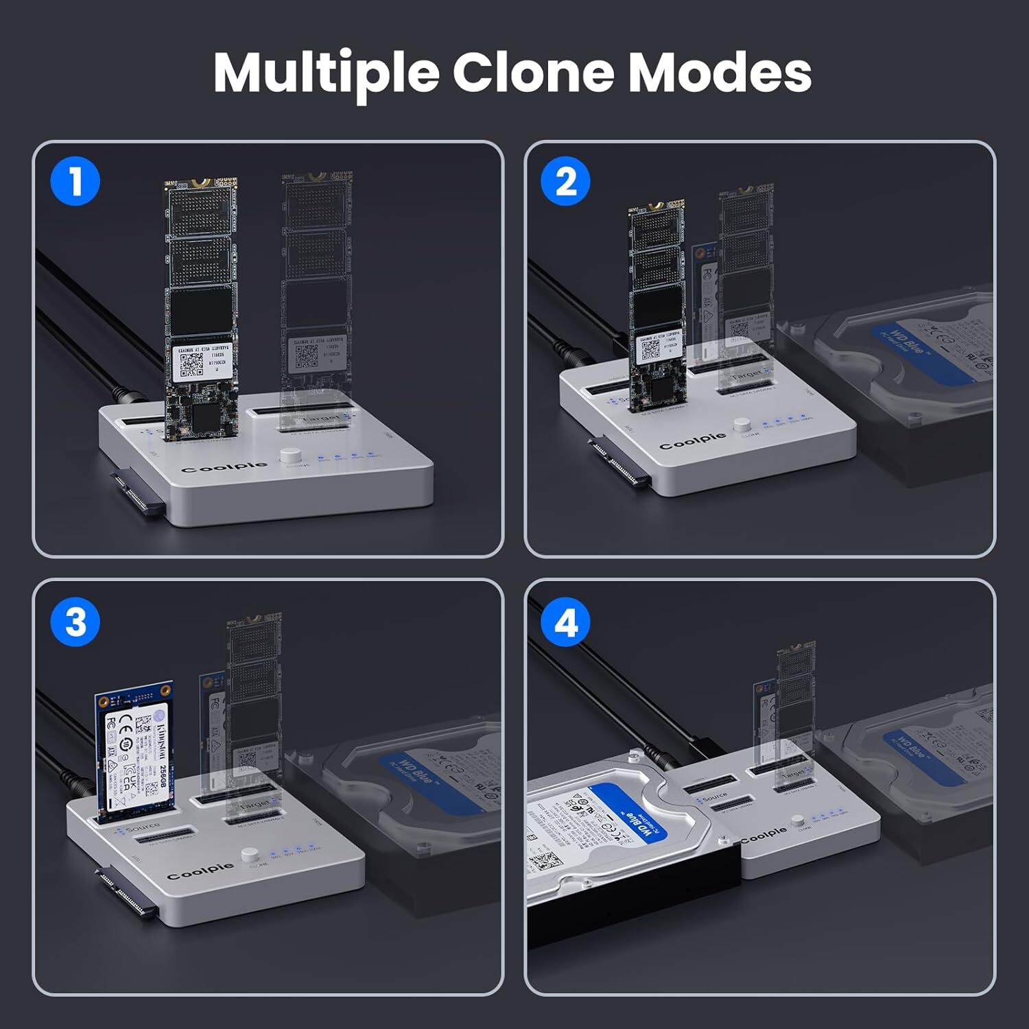 NVME/SATA 3-in-1 SSD Cloner Offline Clone M.2 Cloner fr M.2 NVME/SATA、mSATA、SATA