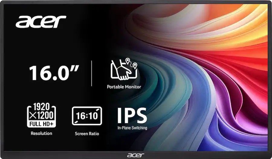 Acer 16″ Portable Monitor IPS LCD 1920×1200 60Hz 6ms USB-C+MiniHDMI Refurbished