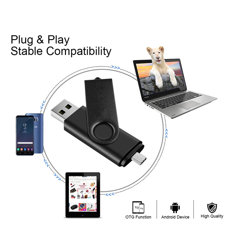 256GB USB 2.0 USB-A & USB-C Flash Drive Dual Connector Portable
