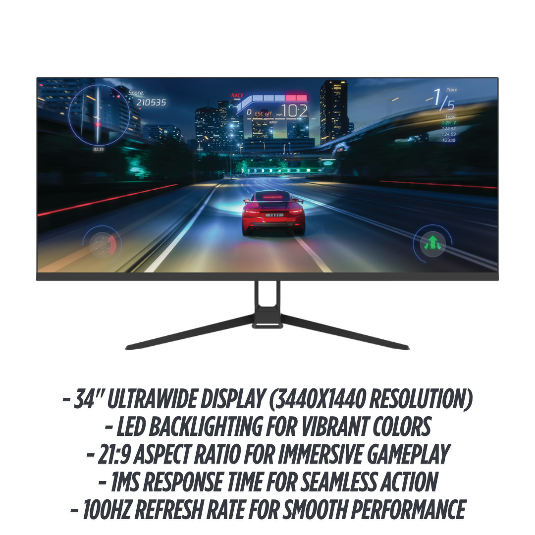 34″ GAMING MONITOR 3440X1440 LED WQHD 1MS 100HZ 21:9 ULTRAWIDE IMMERSIVE