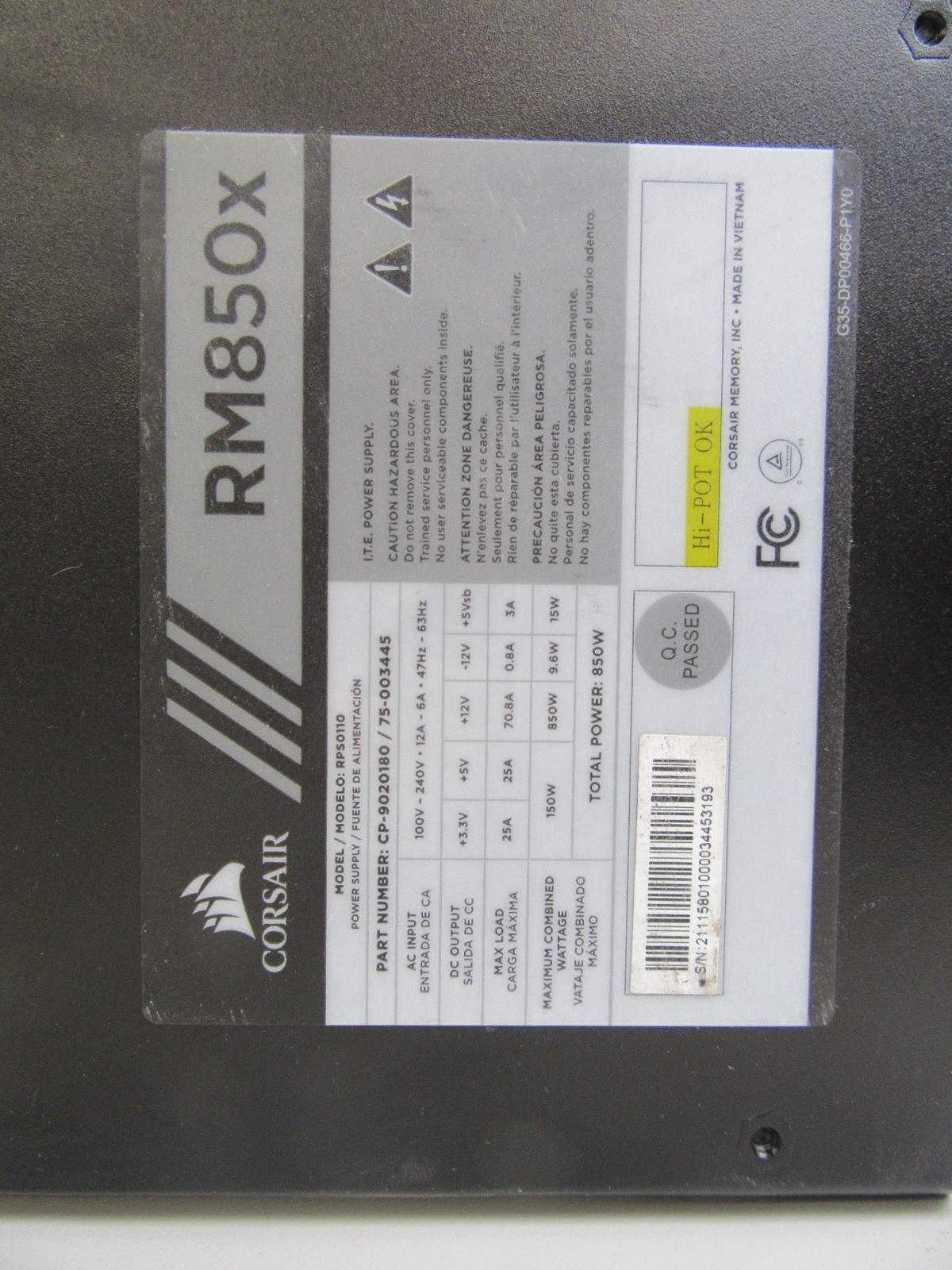 CORSAIR – RMx Series RM850x 80 PLUS Gold Fully Modular PSU (READ BELOW)