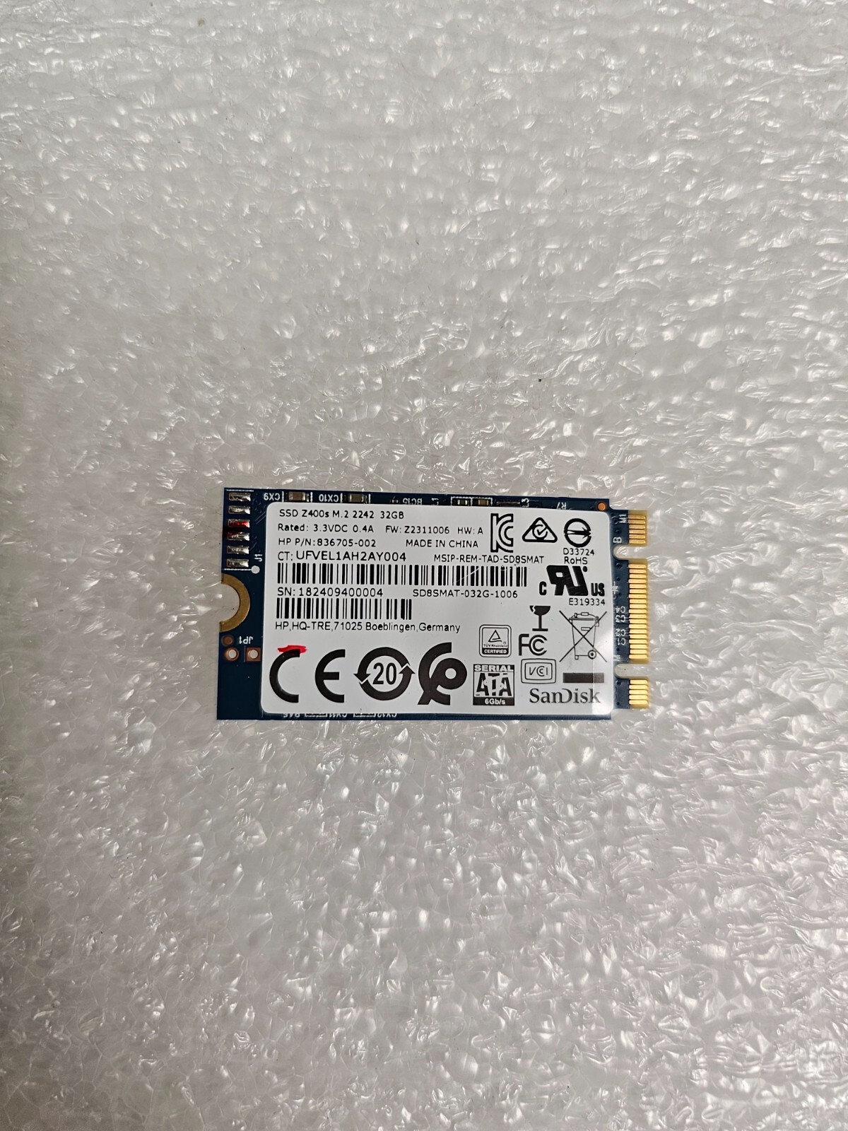 HP 836705-002 32GB M.2 SATA SSD 42mm 2242 Z400s SD8SMAT-032G-1006