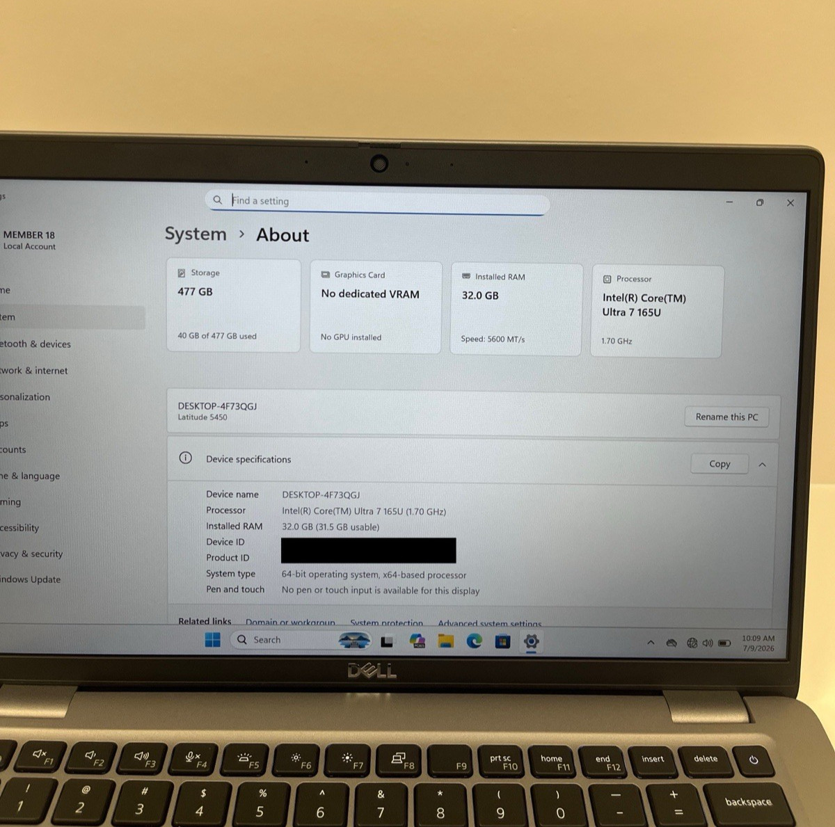 Dell Latitude 5450 14″ Intel Core Ultra 7 165U 32GB RAM 512GB SSD Laptop