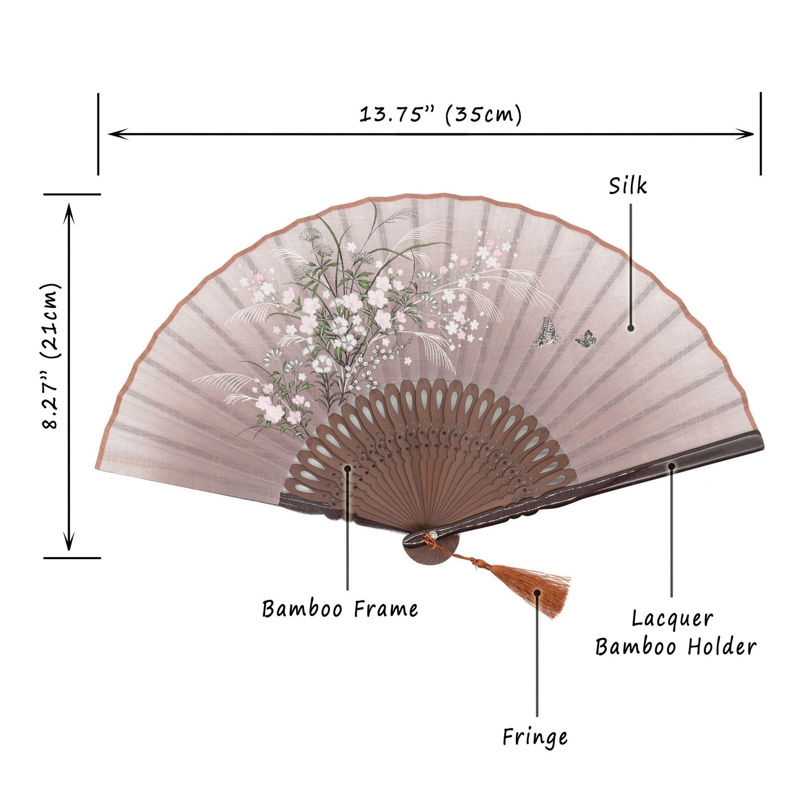 OMyTea® “Grassflowers 8.27″(21cm) Hand Held Folding Fans – With a Fabric Sl