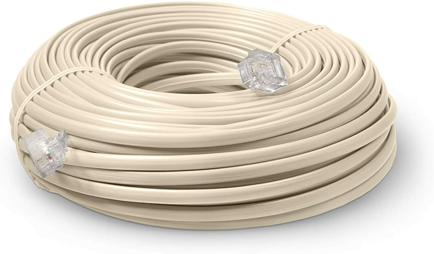 50 FT Feet Modular Phone Line Cord – High Quality 2 Conductor – Ivory – 1 Pack