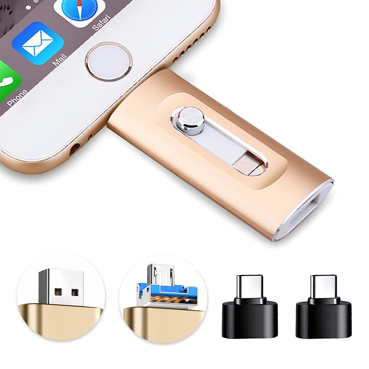 4in1 USB 3.0 Flash Drive 128GB Type C Memory Photo Stick for iPhone Android iPad