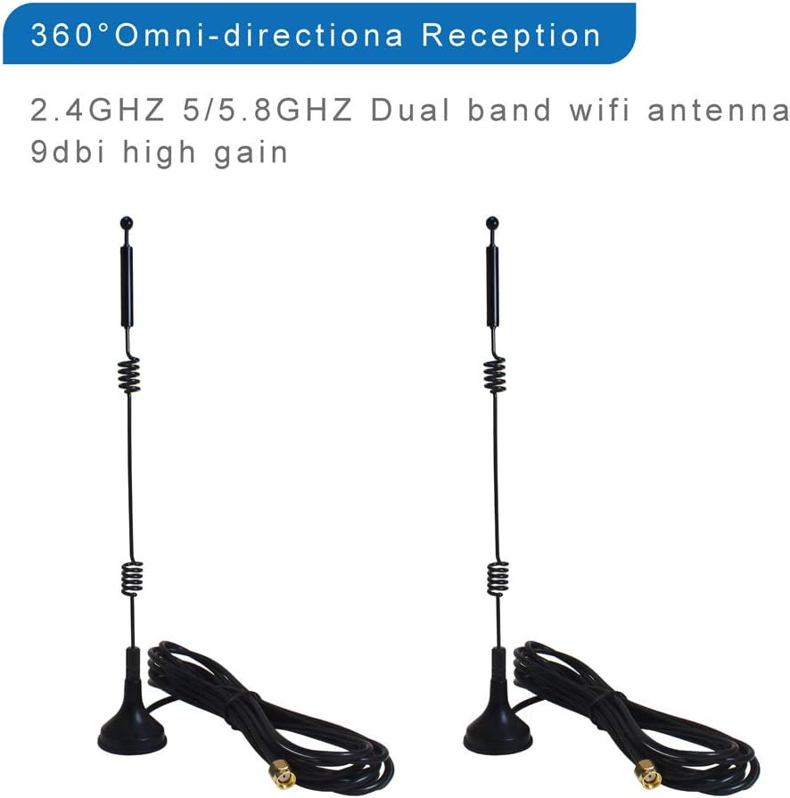 Dual Band Long Range Wifi Antenna (2-Pack), 9Dbi 2.4GHZ 5GHZ 5.8GHZ RP-SMA Conn