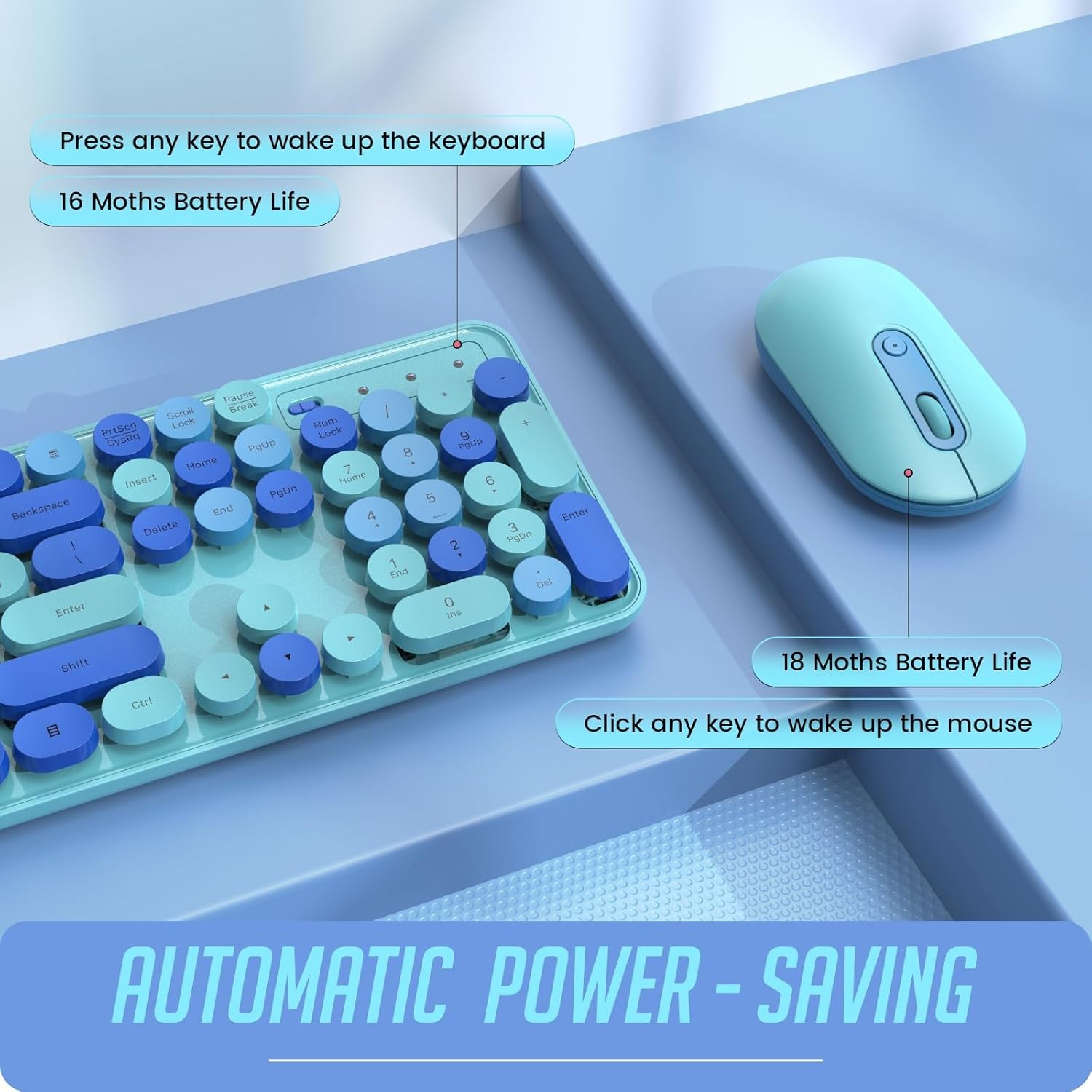 Colorful Computer PC Wireless Keyboard Mouse Combo Full-Sized Silent Typewriter