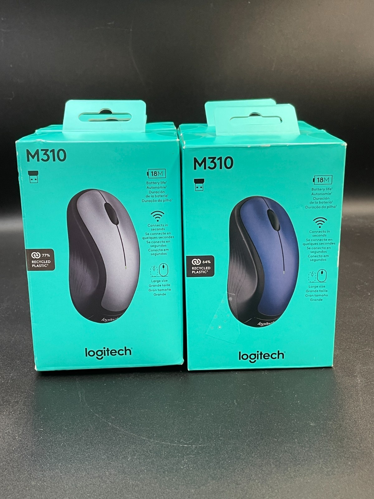 Lot of 4 Logitech M310 (910001675) Wireless Mouse – Silver and Blue