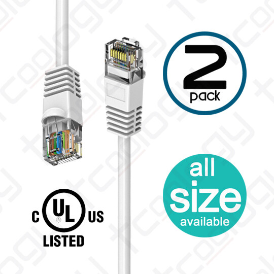 [UL Listed] TCoology Cat6 Patch Cord Booted Cable 24 AWG 550mhz UTP – 2 Pack Lot