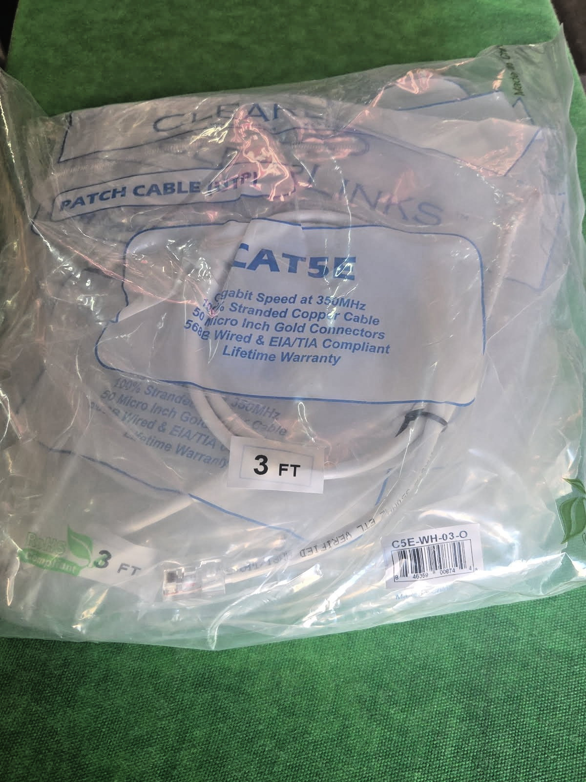 CAT 5E ETHERNET PATCH CABLE WHITE 3 Foot RJ45 NEW LOT OF 20