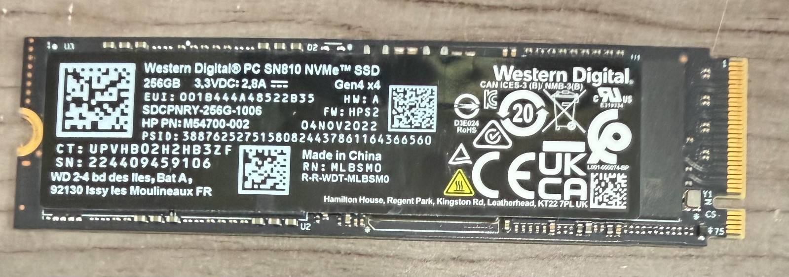 WD Western Digital PC SN810 NVMe 256GB M.2 2280 Internal SSD SDCPNRZ-256G-1006
