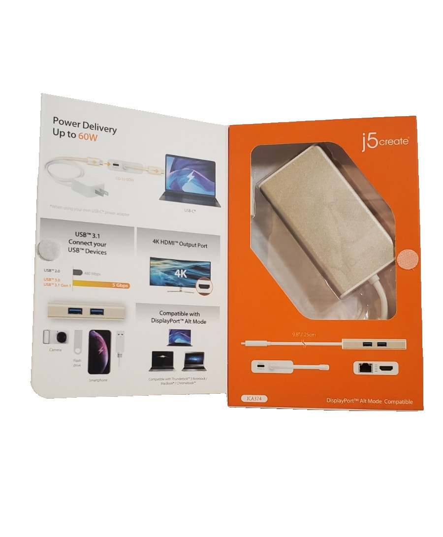 j5create – JCA374 – USB-C Multi Adapter HDMI, Ethernet/USB 3.1 HUB/PD 3.0