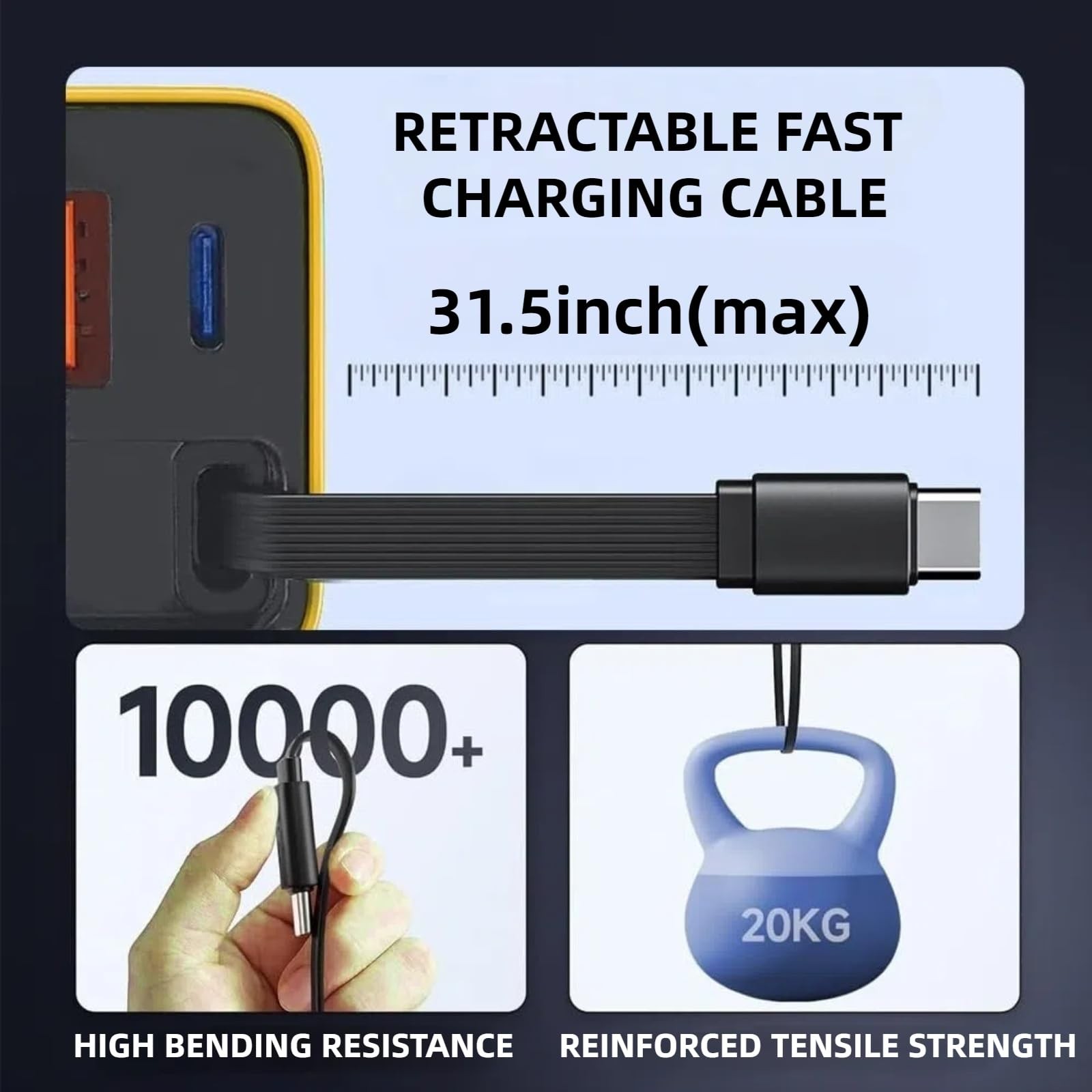 3 in 1 GaN Charger,80w Fast Charger Adapter with Type-C Cable & 2 USB yellow