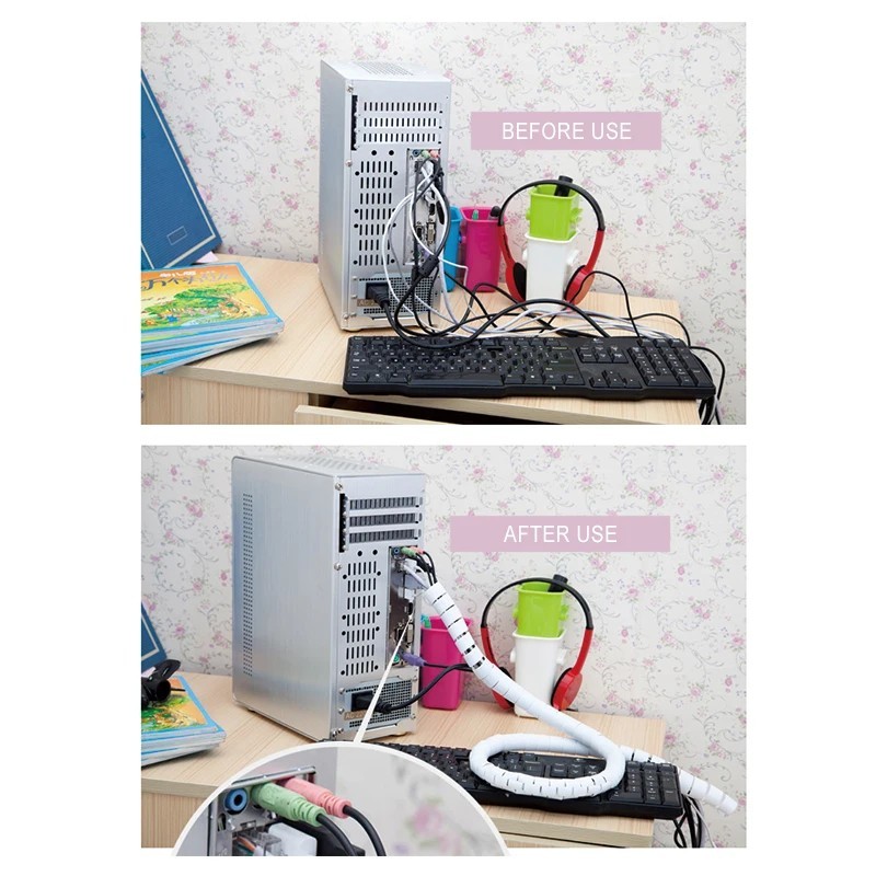 2M Cable Protector Spiral Wrap Wire Organizer Tube for Desk PC Computer Cords
