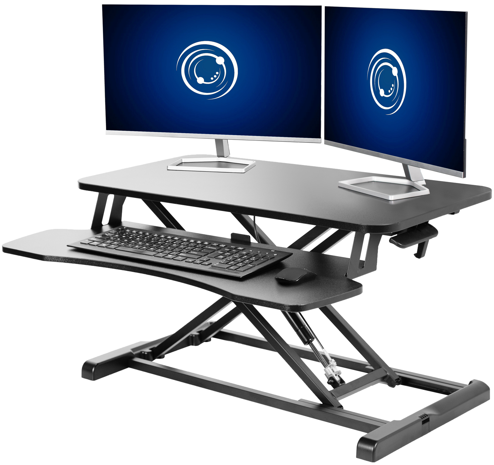 VIVO Black Height Adjustable Standing Desk Monitor Riser 32″ Sit Stand Tabletop