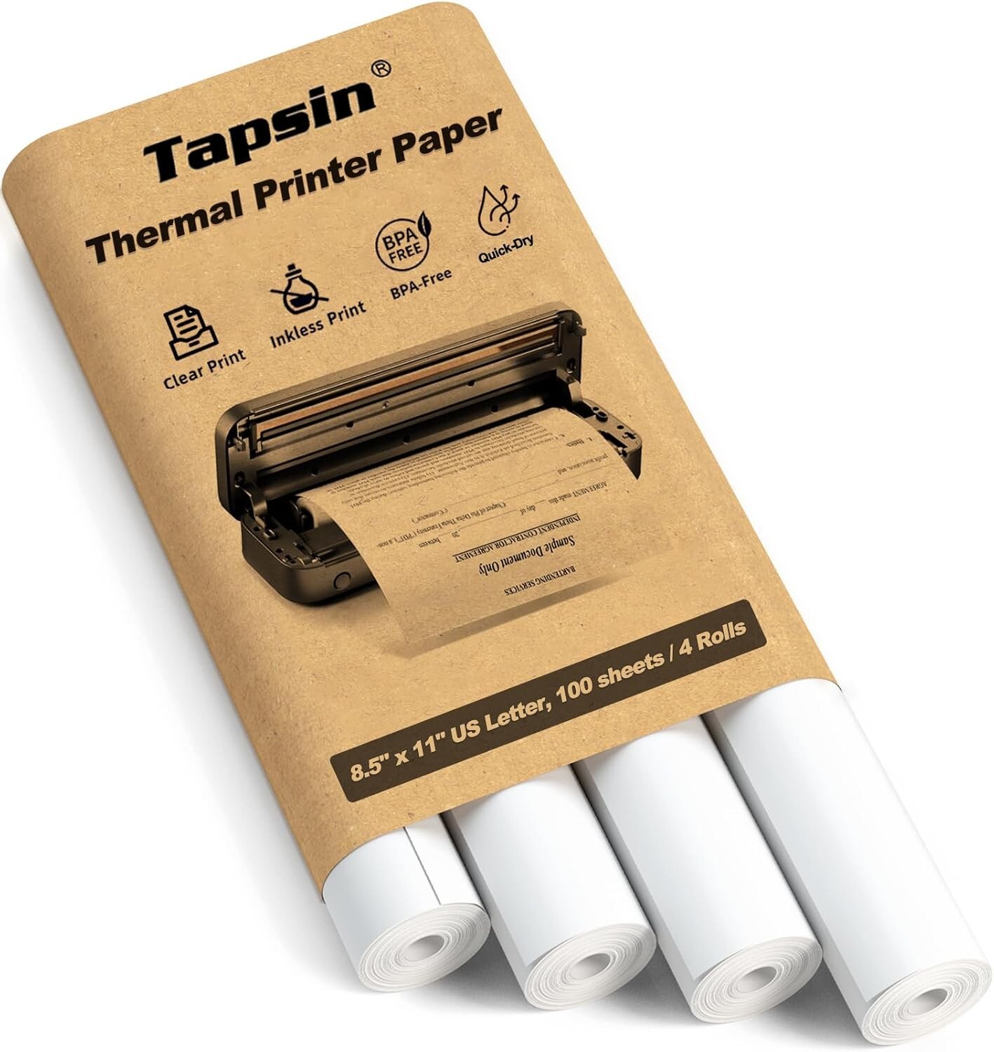 8.5×11 Thermal Paper Rolls, Quick-Dry, 100 Sheets, for M08F-Letter & More