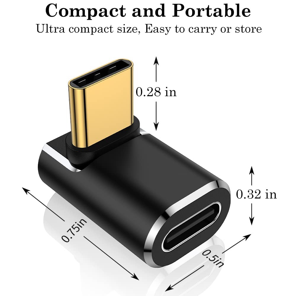 USB C 90 Degree Adapter, Right Angle L Shape USB Type C Male to Female 2 Pack