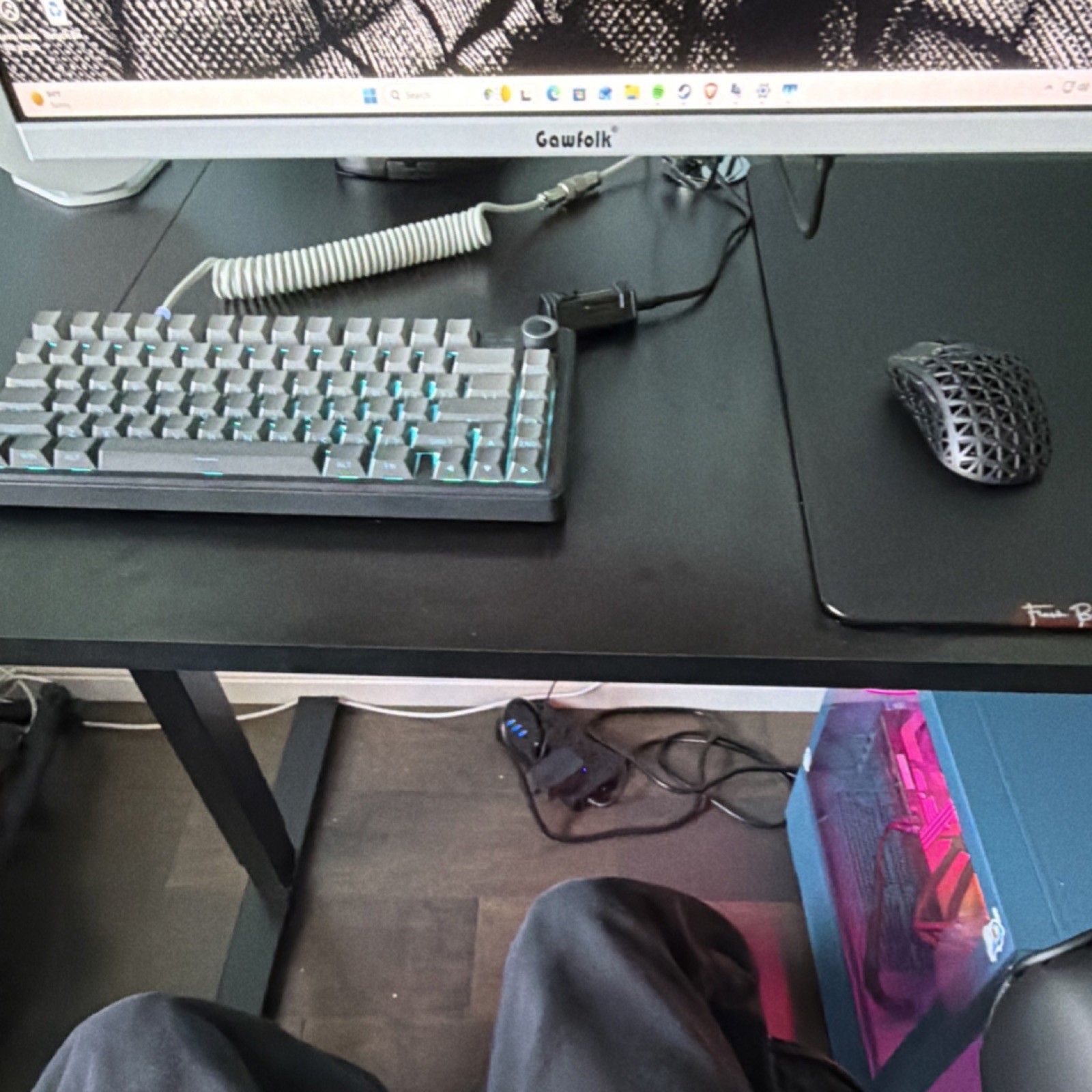 Blue Tower Gaming Desktop Setup RGB Lighting Monitor Keyboard Mouse Webcam Desk