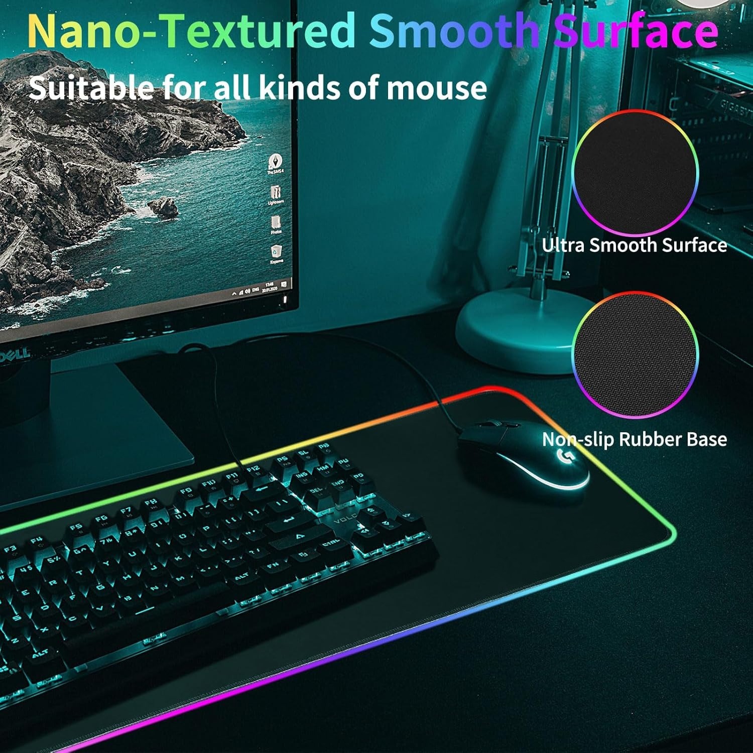 RGB LED Extra Large Soft Gaming Mouse Pad Extended Glowing Desk Mat