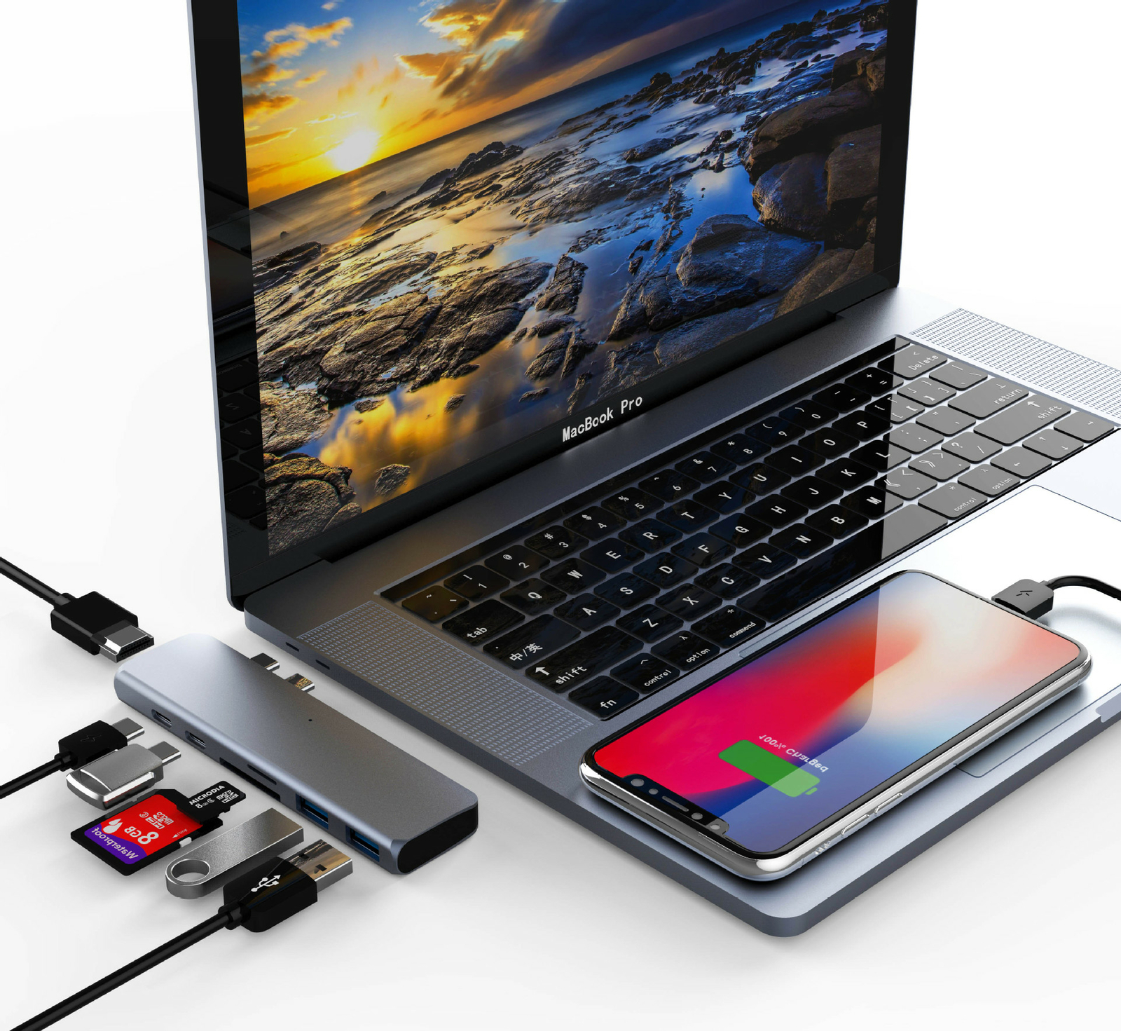 For Macbook Pro 7 in 1 Hub Type C USB 3.1 to USB-C 4K HDMI USB 3.0 Adapter Dock
