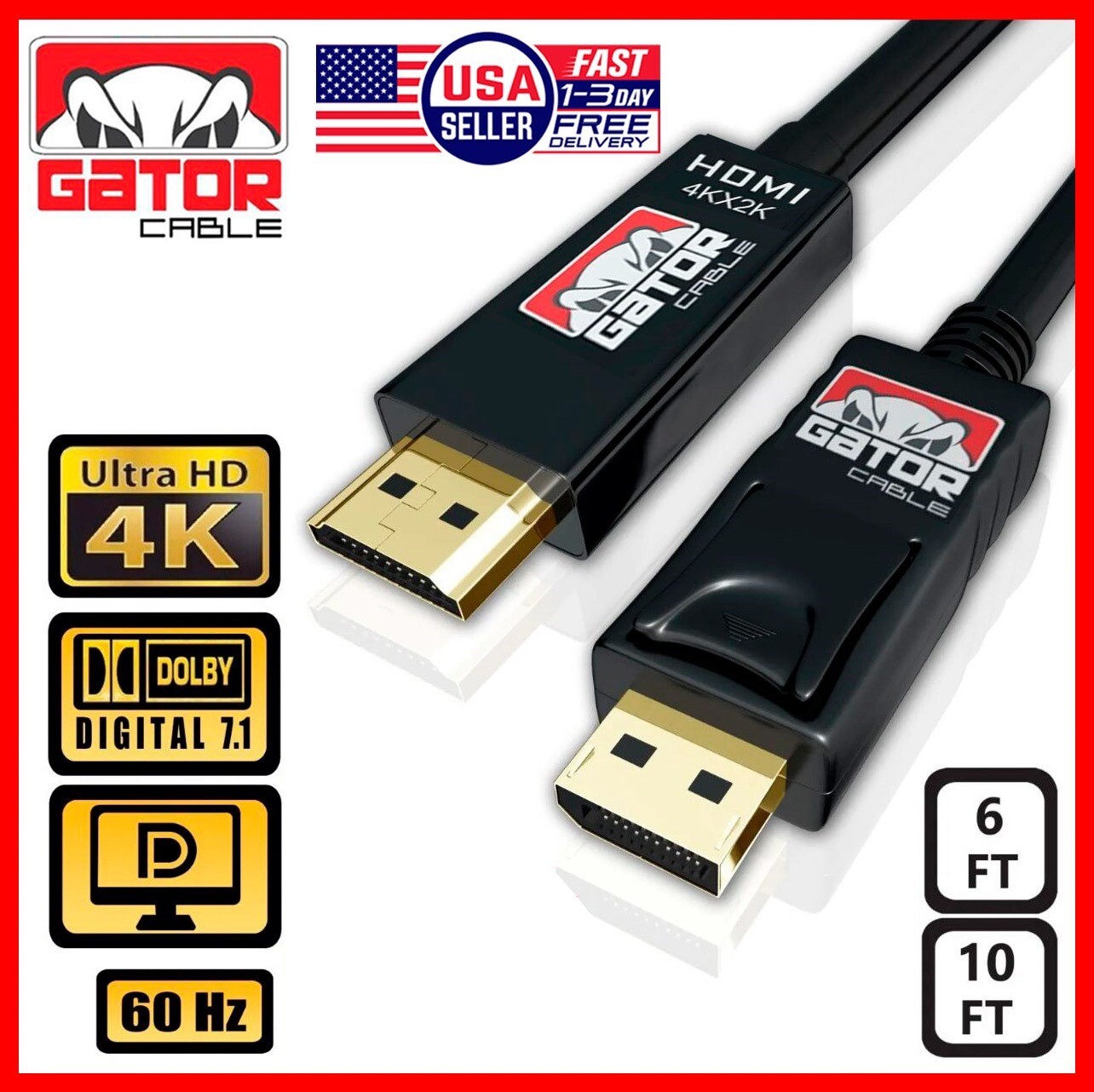 4K DisplayPort DP to HDMI Cable 60Hz 2160P 25.92Gbps HDR Audio Video Adapter PC