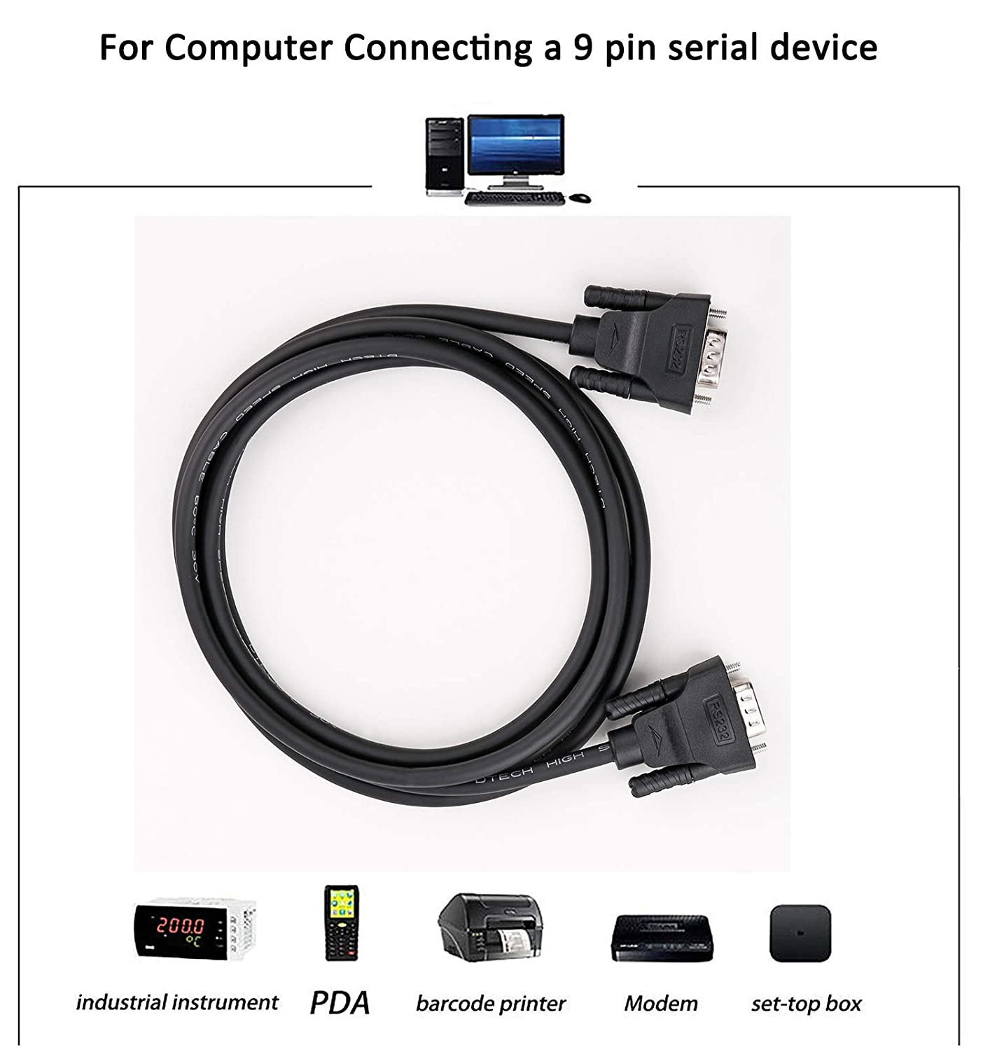 2M DB9 RS232 Serial Cable Male to Female Computer Monitor Cable 9 Pin Null Modem