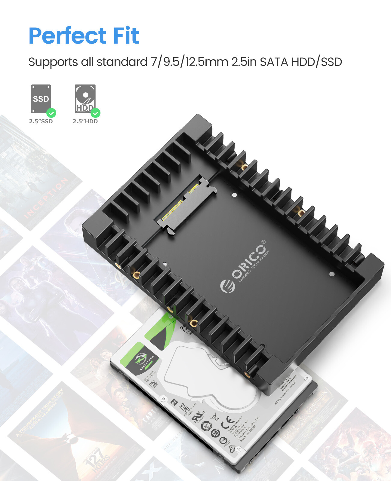 ORICO SATAIII 2.5 to 3.5” Hard Drive Adapter Converter fr 7/9.5 /12.5mm HDD SSD