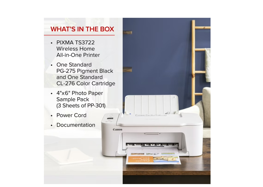 Canon PIXMA TS3722 Wireless All-In-One Inkjet Printer for Home Office